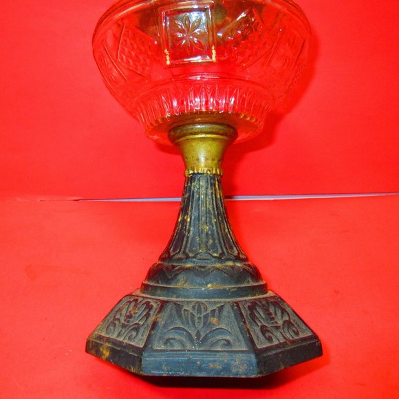 Vintage Metal Pedestal Base Oil Glass lamp - Picture 9 of 12